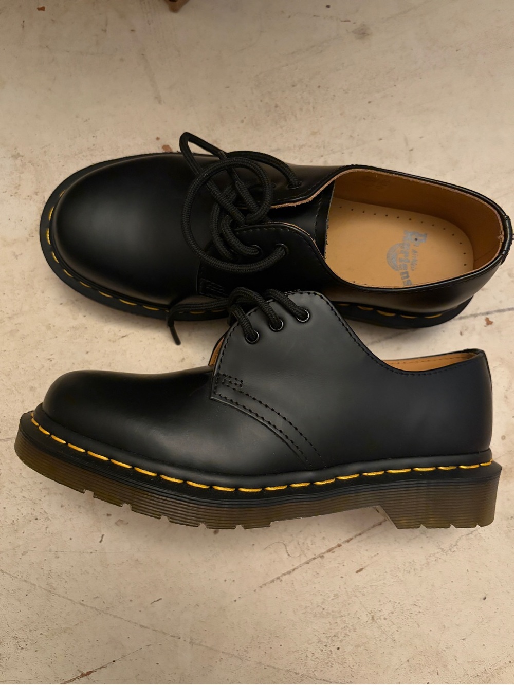 Dr. Martens Black Leather 3-Eye Derby with Yellow Stitching